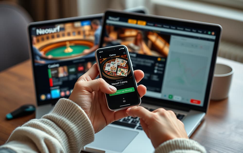 Person som bruker Neosurf-appen på mobil for å kjøpe kupong til casino