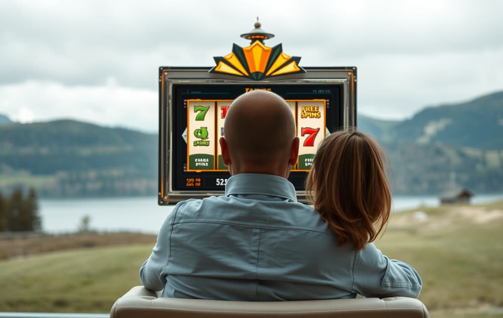 Person som spiller spilleautomat med Free Spins-bonus på skjermen