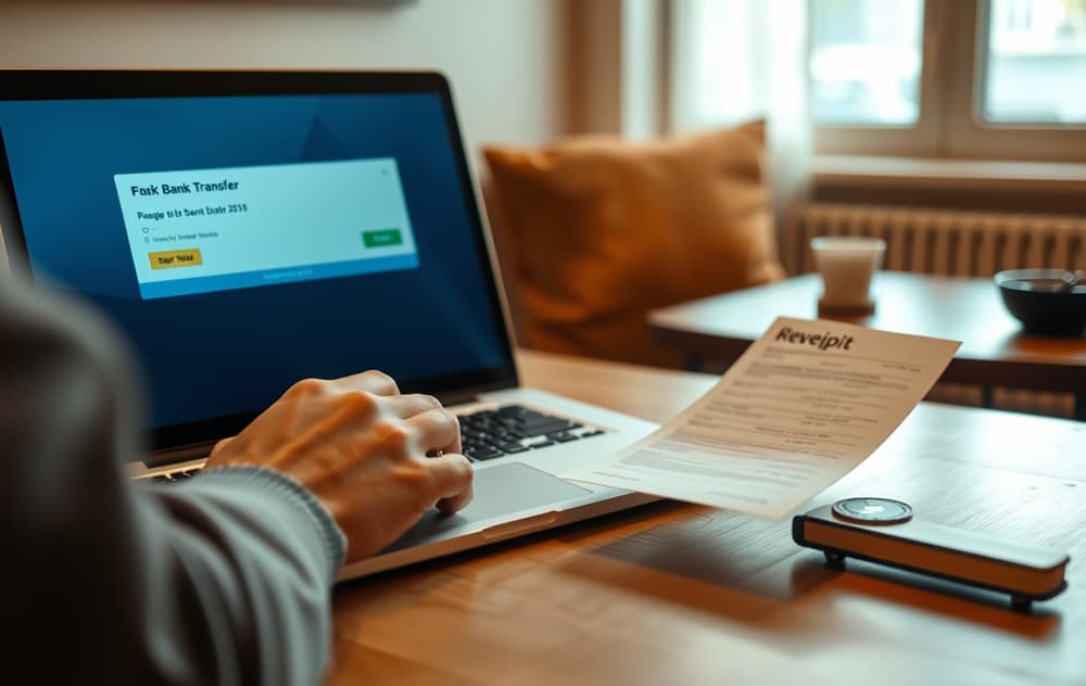 Person ser på bekreftelse av uttak på laptop
