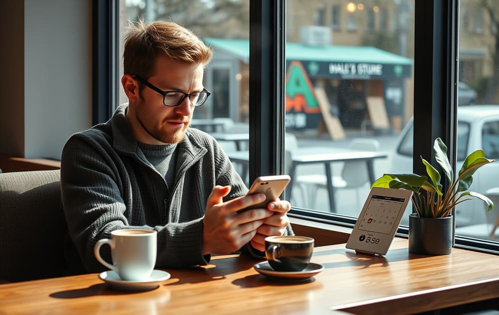 Person som spiller på mobil med fokus på tidsstyring og ansvarlig spilling